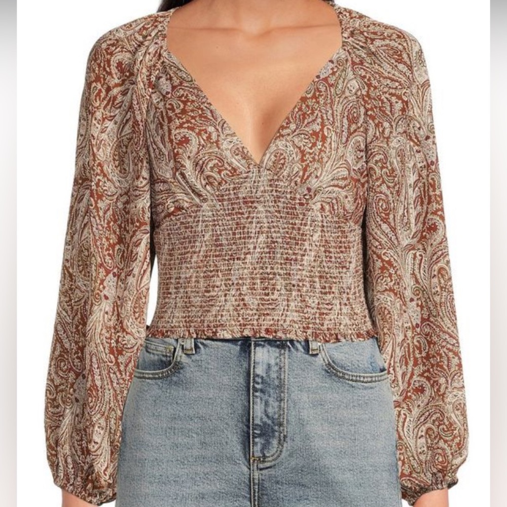 Gianni Bini NWT Paisley Western Chic Smocked Crop Size Small